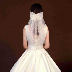 bv2272840 Lace Bowtie Pearls Veils Short Bridal Veils