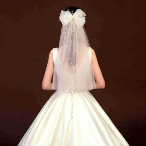 bv2272855 Bowtie Pearls Chain Veils Short Bridal Veils