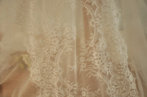 Ivory Chantilly Lace Fabric Trim, Bridal Wedding Gown Eyelash Lace Fabric 3 Yards