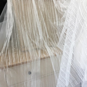 Decent Off White Stripe Tulle Lace Fabric, Clear Sequin Wedding Dress Bridal Gown Lace by Yard