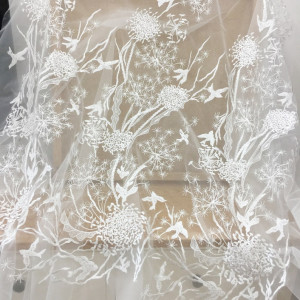 1 Yard Dandelion Flower Lace Fabric Wedding Lace Tulle Embroidery Floral Off-White Drape Lace Fabric for Bridal Gown Dress