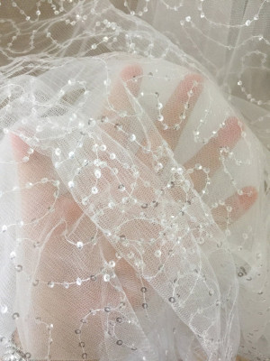 10 Yards Off White Fancy Sequin Bridal Tulle Lace Fabric Wholesale Wedding Gown Lining Brdial Cape