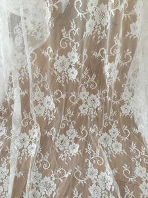 Ivory Chantilly Lace Fabric by the Yard, Soft Gauze Fabric for Wedding Couture, Bridal Gown, Outfits