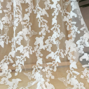 1 Yard Blossom butterfly Wedding Lace Embroidery Floral Off-White Drape Lace Fabric for Bridal Gown Dress Train Wedding Veils