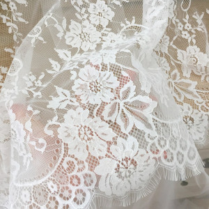 3 Yards Chantilly Wedding Lace Fabric in Ivory for Bridal Gown, Wedding Dress, Costumes Design Fabric by Yard
