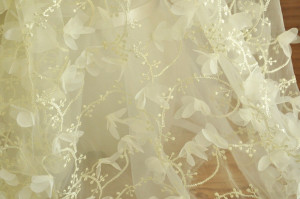ivory 3D bridal lace fabric, wedding gown fabric with 3D chiffon rosette , by yard