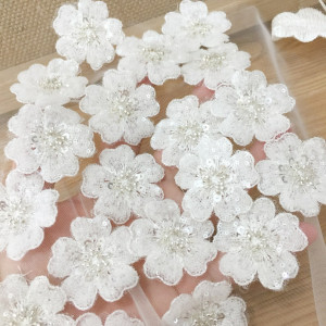 50 Pieces 3D Beaded Sew on flower, 3D flower lace appliqué, 3d lace flower, weddingdress lace appliqué, bridal 3D applique
