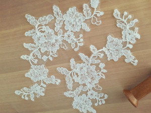 Bridal Alencon Lace Applique, Wedding Lace Applique , Ivory Embroidery Applique 2 pieces