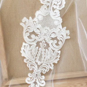 vinatge style clear sequin lace applique for bridal gown bodice, overlay lace arrangement