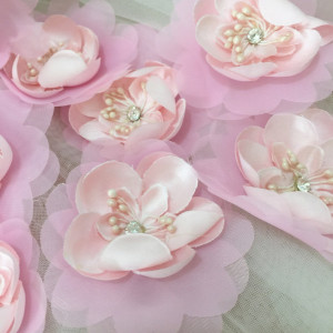 20 pieces 3D rhinestone beaded flower lace applique, blossom patch motif for wedding veil bridal headpiece hair flowers 8 cm