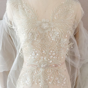 3D Beading Haute Couture Flower Applique Tulle Lace Motif Patch Dance Costumes Bridal Sash Belt Shoulders Lace
