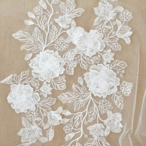 Romantic 3D Ruffle Tulle flower lace appliqué, Flower appliqué, Lace Flower patch, wedding dress lace, wedding dress lace appliqué