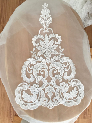 Beautiful venice lace applique in soft white for wedding gown,bridal dress hem, bodices, veils making