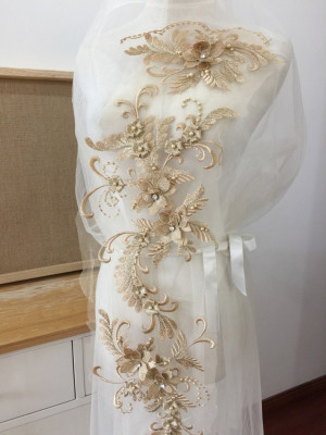 16 Colors Exquisite Pearl Beaded 3D Lace Applique Set ,Metallic Silver Thread Applique for Dance Costumes Lyrical