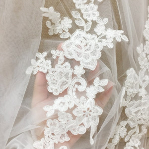 5 pairs Off white cotton alencon lace applique, bridal wedding veils bodice fabric lace