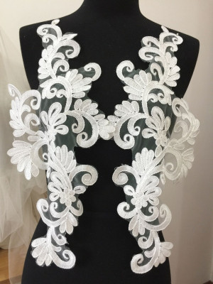 5 pairs ivory cotton floral lace applique pair for wedding dress bodice , headpiece bridal lace flower , wholesale lace flower