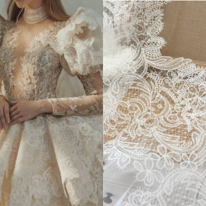 3 Yards Quality Bridal Gown Lace Trim , Eyelash Wedding Trim in Ivory, Scalloped Trim DIY