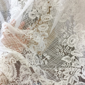 French Made Fine Geometric Alencon Embroidery Lace Fabric at 125cm wide, Couture Wedding Gown Fabric