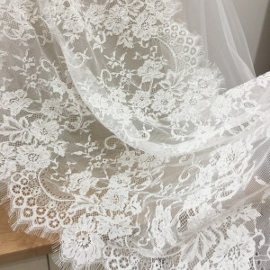 3 Yards Chantilly Lace Fabric, Alencon Lace Fabric, Bridal Wedding Lace Fabric, Eyelash French Lace Fabric