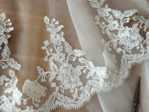 Ivory Alencon Lace Trim for Bridal Veils, Wedding Gowns, Bridal Accessories