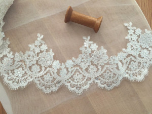 7 yards Beautiful Alencon Lace Trim with Sequins for Bridals , Veils, Garters, Clutches , DIY Wedding