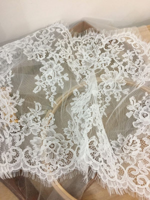 3 yards ivory French Alencon lace fabric trim for bridal, gowns, garters, veils