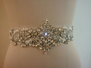 crystal rhinestone applique with pearls for bridal sash, wedding gown, bridal accessories, DIY wedding