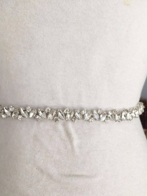 Thin rhinestone and crystal beaded lace trim for wedding belt, bridal sash, wedding gown straps ,bridesmaids belt,rhinestone hairband