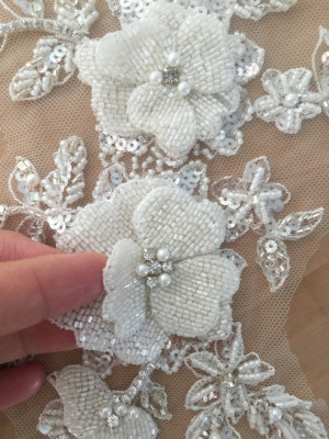 Luxury Rhinestone Applique in Ivory , 3D Bridal Headpiece Tulle Beaded Crystal Applique