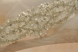 Rhinestone Applique, Full Waist Bridal Wedding Belt Bridal Sash Applique, Crystal Beaded Applique