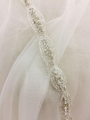 Thin rhinestone crystal beaded lace trim for wedding belt, bridal sash, wedding gown straps ,bridesmaids belt,rhinestone hairband