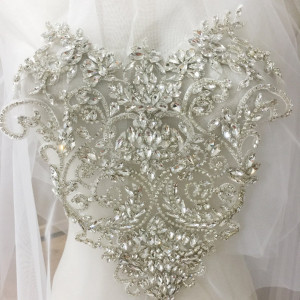 Clear Crystal Rhinestone Beaded Bridal Bodice Applique for Wedding Belt Bridal Sash ,Haute Couture Accessories 