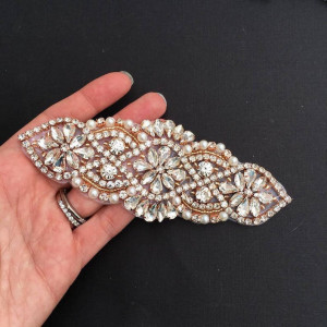 SALE rhinestone applique,crystal bridal Sash applique, rhinestone embellishment,wedding applique, pearl beaded applique