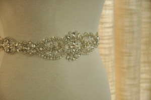 Rustic Rhinestone Applique Bridal Crystal Beaded Bridal Applique for Bridal Sash Wedding Belt