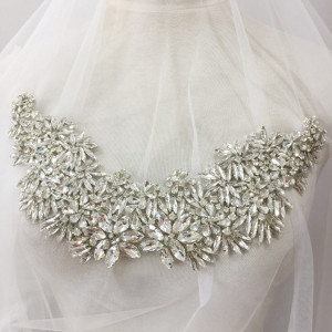 Sparkle Rhinestones Applique Collar Wedding Gown Applique Crystal Beading Accents for Wedding Dress Couture Dress