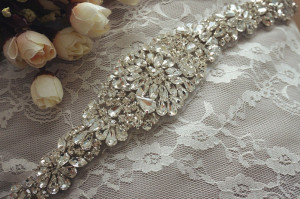 SALE Rhinestone bridal applique, wedding sash belts, crystal beaded applique, wedding accessories,beaded rhinestone applique