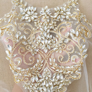 Gold Silver Crystal Rhinestone Beaded Bridal Bodice Applique for Wedding Belt Bridal Sash, Haute Couture Accessories