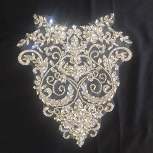 Clear Crystal Rhinestone Beaded Bridal Bodice Applique for Wedding Belt Bridal Sash ,Haute Couture Accessories